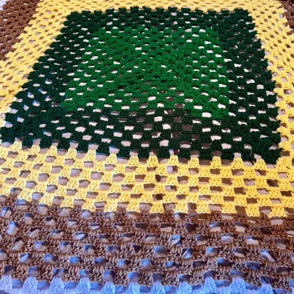 Handmade granny square Crochet afghan in Greens,butterYellow,earthy tones, boho